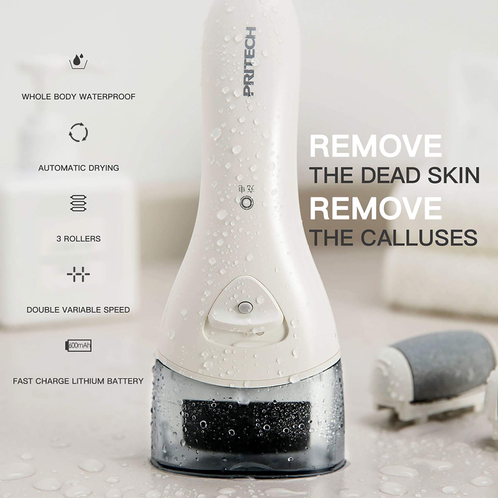 Generic Electronic Foot File, Wet and Dry Callus Remover Pedicure Tools for Dead Hard Cracked Skin Rechargeable Foot Care Tool with 3 Roller Heads, LED Light, Cleaning Brush and Traveling Bag